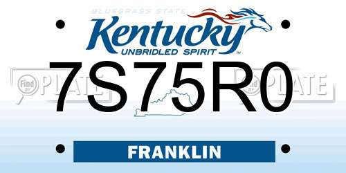 7S75R0 Kentucky License Plate