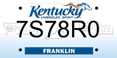 7S78R0 Kentucky License Plate