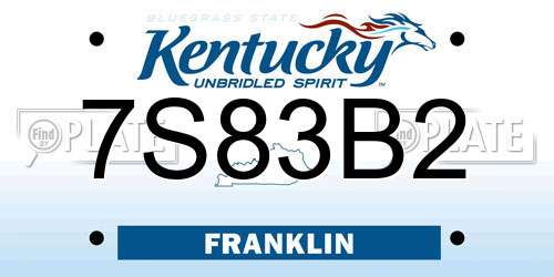 7S83B2 Kentucky License Plate