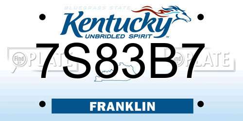 7S83B7 Kentucky License Plate