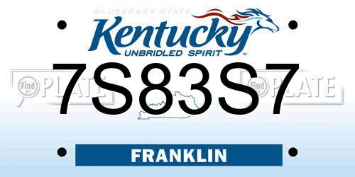 7S83S7 Kentucky License Plate
