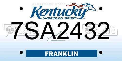 7SA2432 Kentucky License Plate