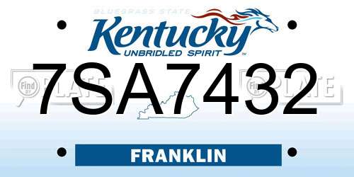 7SA7432 Kentucky License Plate