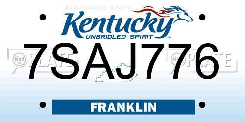 7SAJ776 Kentucky License Plate