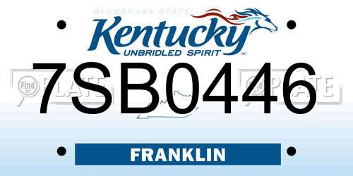 7SB0446 Kentucky License Plate
