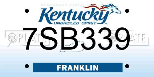 7SB339 Kentucky License Plate