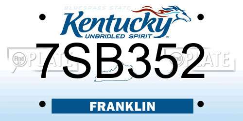 7SB352 Kentucky License Plate