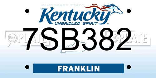 7SB382 Kentucky License Plate