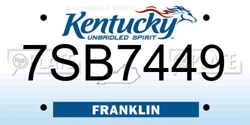 7SB7449 Kentucky License Plate