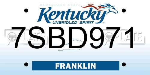 7SBD971 Kentucky License Plate