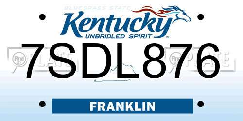 7SDL876 Kentucky License Plate