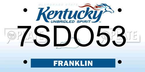 7SDO53 Kentucky License Plate