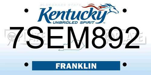 7SEM892 Kentucky License Plate