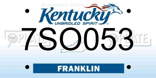 7SO053 Kentucky License Plate