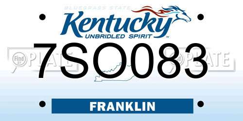 7SO083 Kentucky License Plate