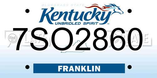 7SO2860 Kentucky License Plate