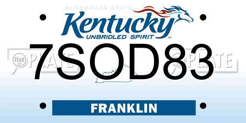 7SOD83 Kentucky License Plate