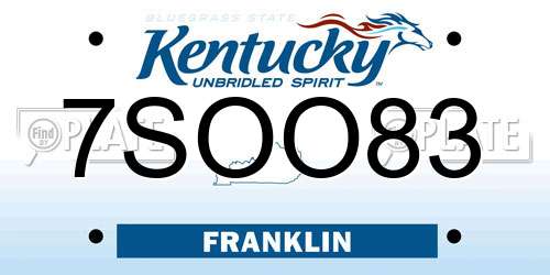 7SOO83 Kentucky License Plate