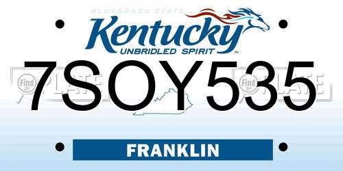 7SOY535 Kentucky License Plate