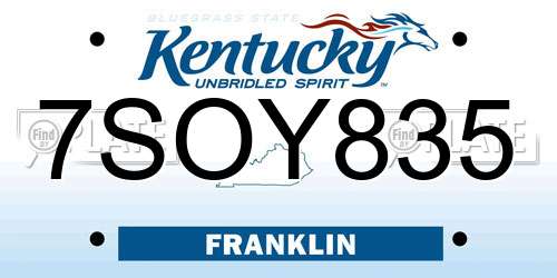 7SOY835 Kentucky License Plate