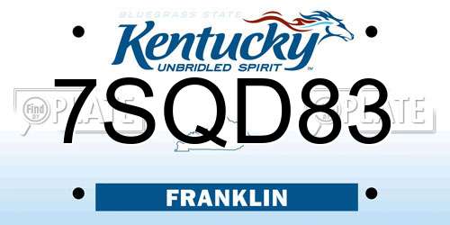 7SQD83 Kentucky License Plate