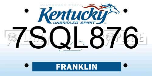 7SQL876 Kentucky License Plate