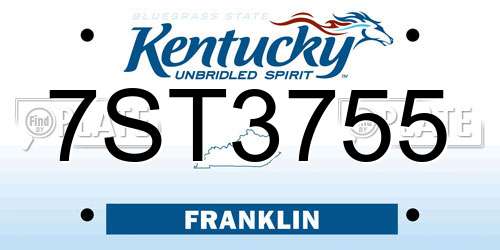 7ST3755 Kentucky License Plate