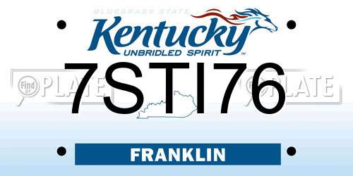 7STI76 Kentucky License Plate