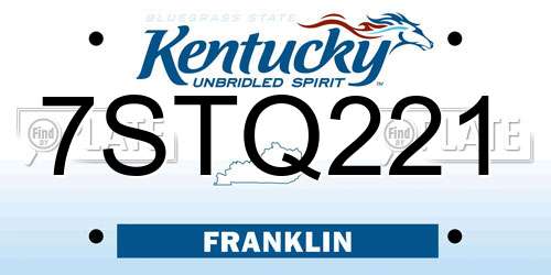 7STQ221 Kentucky License Plate