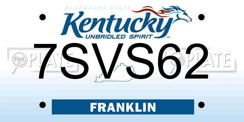 7SVS62 Kentucky License Plate