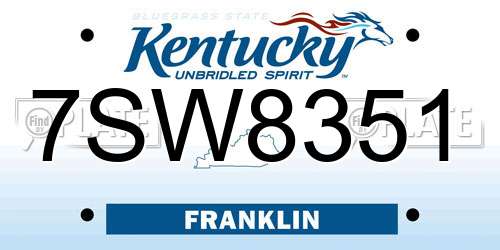 7SW8351 Kentucky License Plate