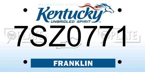 7SZ0771 Kentucky License Plate