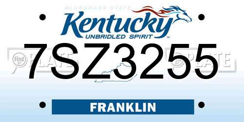 7SZ3255 Kentucky License Plate