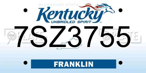 7SZ3755 Kentucky License Plate