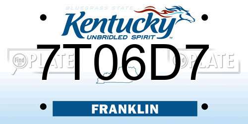 7T06D7 Kentucky License Plate