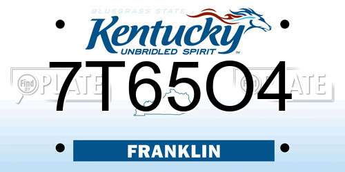 7T65O4 Kentucky License Plate