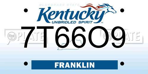 7T66O9 Kentucky License Plate