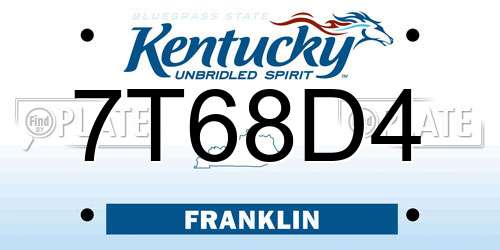 7T68D4 Kentucky License Plate