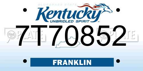 7T70852 Kentucky License Plate