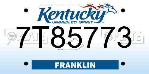 7T85773 Kentucky License Plate