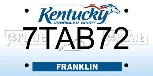 7TAB72 Kentucky License Plate