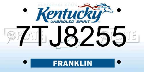 7TJ8255 Kentucky License Plate