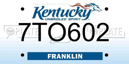 7TO602 Kentucky License Plate
