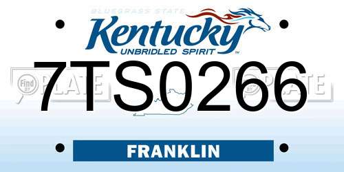 7TS0266 Kentucky License Plate