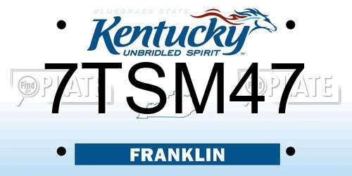 7TSM47 Kentucky License Plate