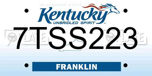 7TSS223 Kentucky License Plate