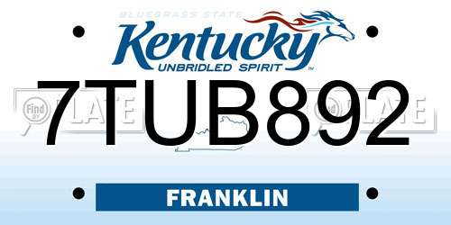 7TUB892 Kentucky License Plate