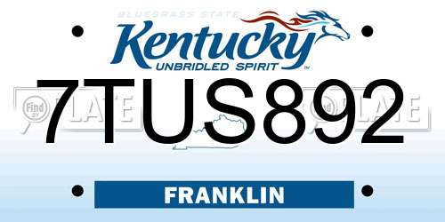 7TUS892 Kentucky License Plate