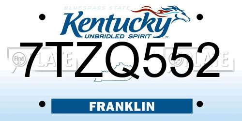 7TZQ552 Kentucky License Plate