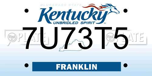 7U73T5 Kentucky License Plate